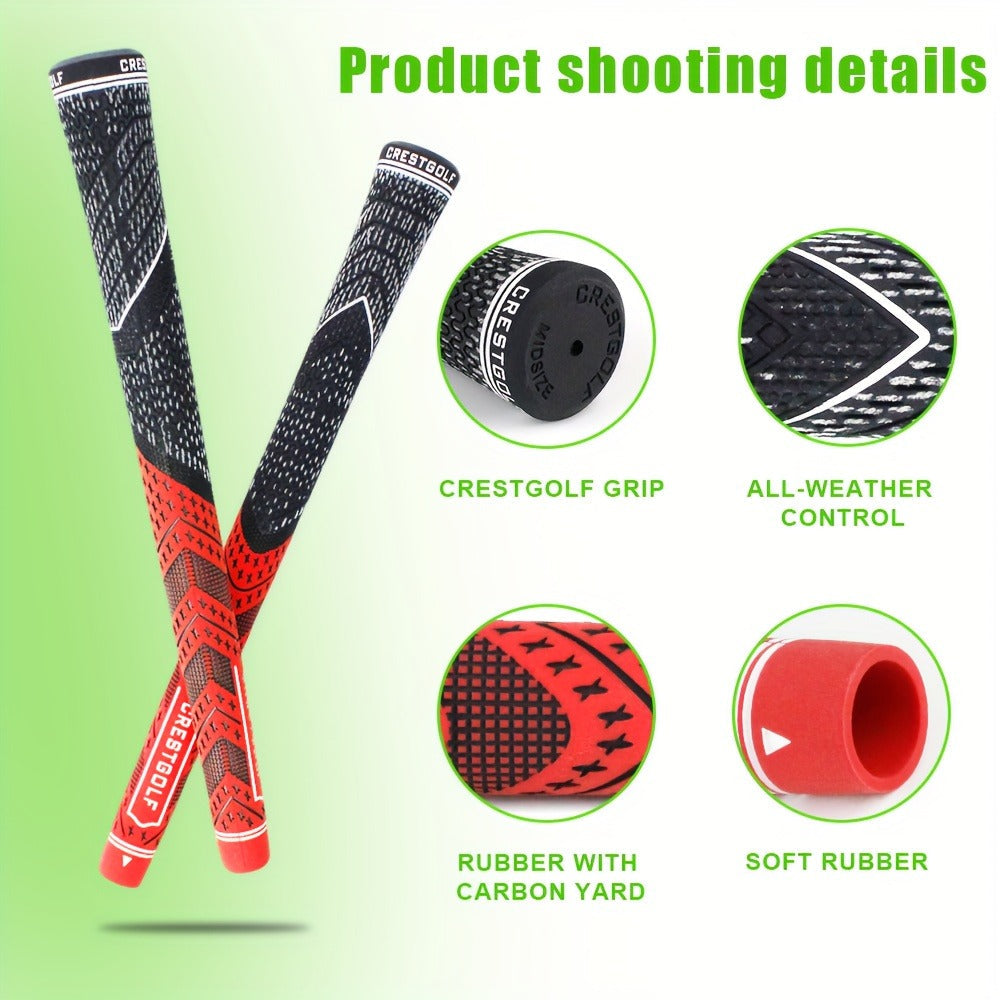 Midsize Golf Grips Set 13 Pack – All Weather Hybrid Rubber Golf Club Grips with Ecological Yarn Thread Technology, Multiple Colors, Fits Full Set of Clubs (Black, White, Red, Orange, Yellow, Blue, Gray)