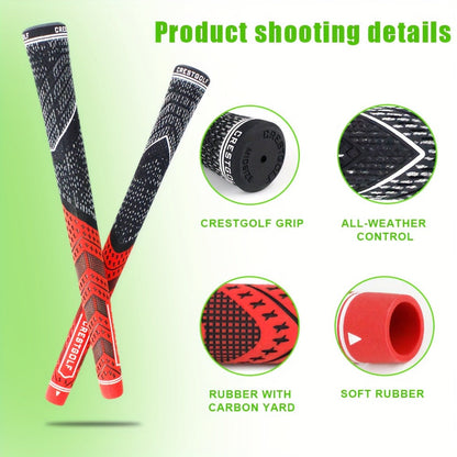 Midsize Golf Grips Set 13 Pack – All Weather Hybrid Rubber Golf Club Grips with Ecological Yarn Thread Technology, Multiple Colors, Fits Full Set of Clubs (Black, White, Red, Orange, Yellow, Blue, Gray)