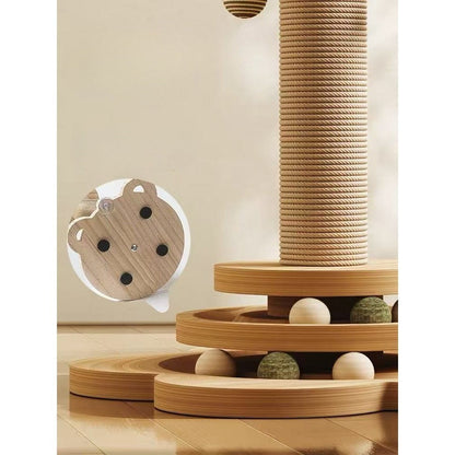 Sisal Cat Scratching Post with Hanging Ball & Turntable Interactive Toy 18.1 Inch - Sturdy Non-Slip Base Suction Cup Bottom for Kittens & Adult Cats, Furniture Protector Scratcher