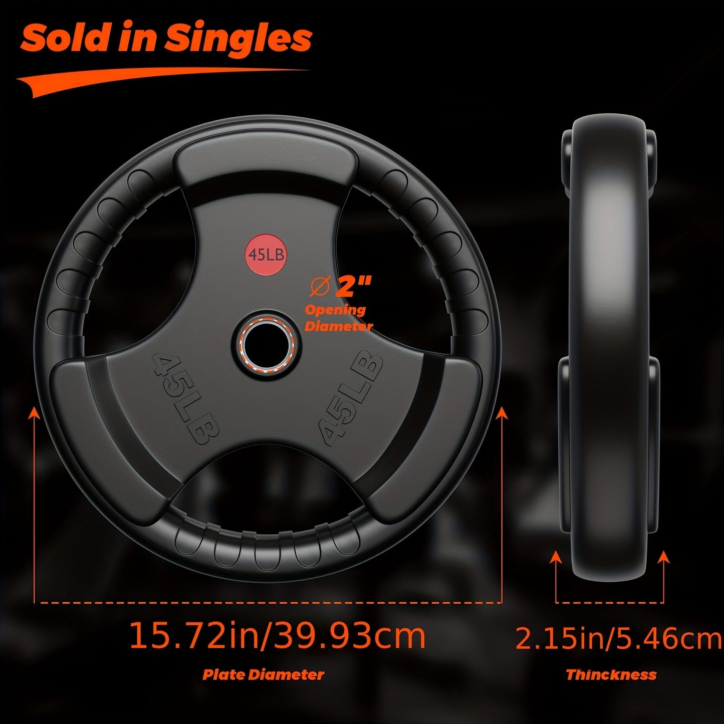 Rubber Bumper Weight Plates 2 Inch – Solid Iron Core, Ergonomic Grip, 25/35/45 lbs – Barbell Plates for Strength Training, Weightlifting & Home Gym
