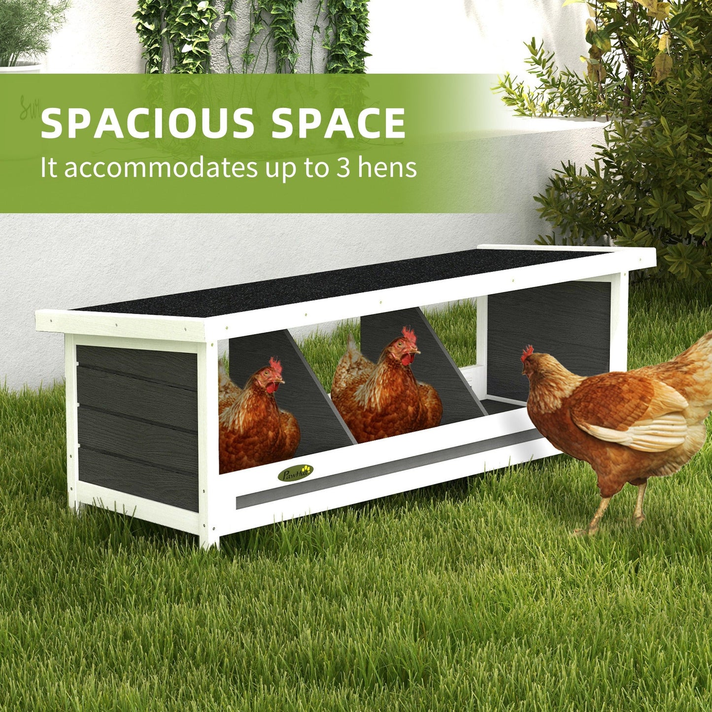 Chicken Nesting Box 3 Hole Wood Laying Box with Asphalt Roof for Hens, Indoor Outdoor Chicken Coop Nesting Boxes Fits Up to 3 Chickens, 37.5" L Weather-Resistant Fir Wood Hen House, Gray