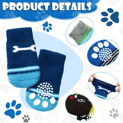 Non-Slip Dog Socks 24-Pack 6 Styles Paw Protector with Traction Control – Anti-Slip Pet Puppy Socks for Hot Pavement, Hardwood Floor & Outdoor Use, Fits Small Medium Large Dogs