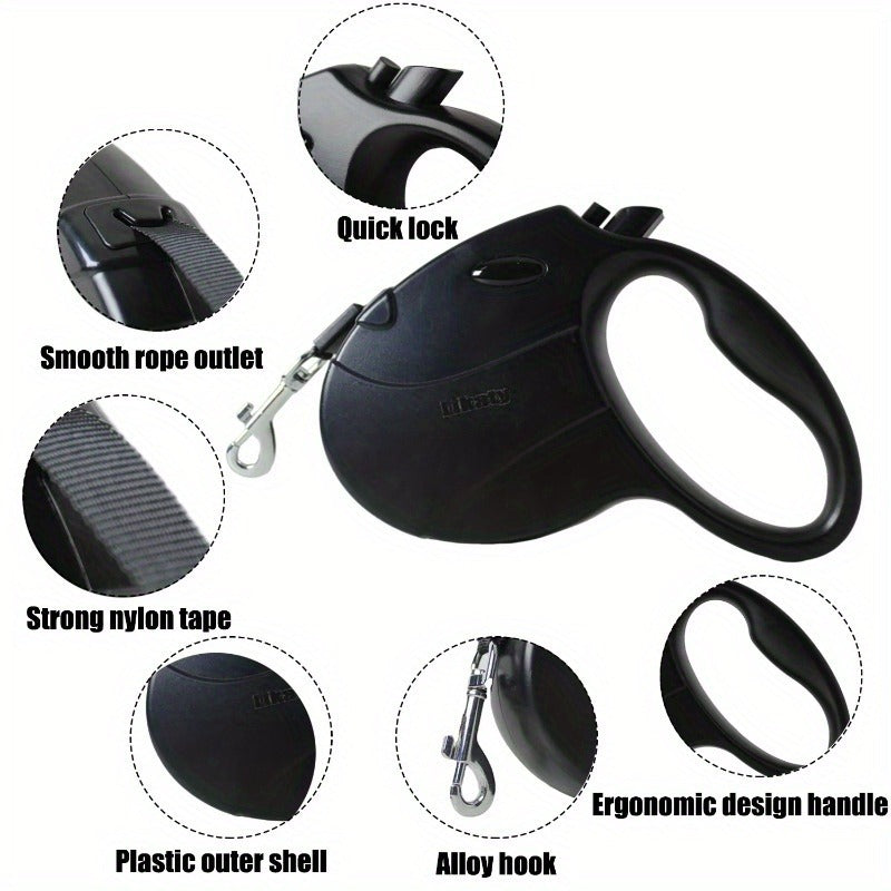 Retractable Dog Leash 16ft for Small & Medium Dogs – Non-Slip Grip, 360° Swivel Hook, One-Hand Lock, Up to 30 lbs