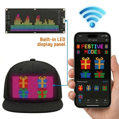 Programmable LED Hat with APP Control – Custom Text, Animation & Graffiti Display, USB Rechargeable, Adjustable Fit for Men & Women, Glowing Light-Up Cap for Party, Festival, Wedding & Carnival