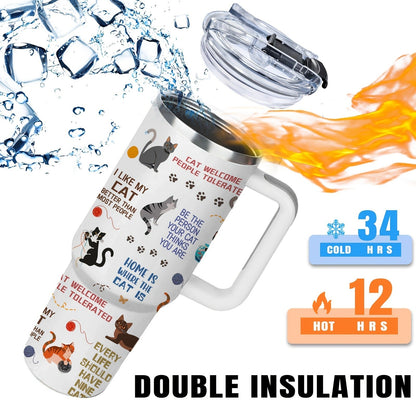 Cat Tumbler 40oz with Lid & Straw – 304 Stainless Steel Insulated Cat Lover Gift Cup for Women, Girls & Adults, Ideal for Outdoor Sports, Camping & Daily Use