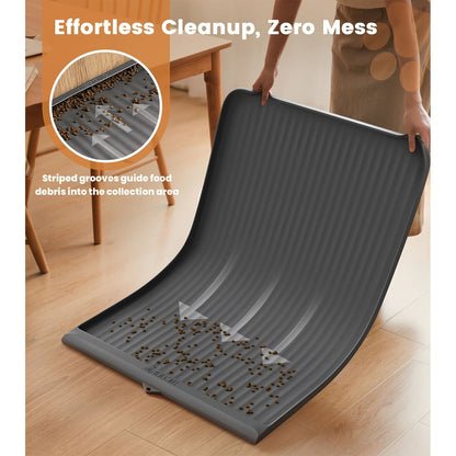Waterproof Pet Feeding Mat 36"x24" Non-Slip Dog Bowl Mat with Raised Edges & Diversion Grooves - Large Food and Water Mat for Dogs & Cats, Easy-Clean Floor Protector, Grey