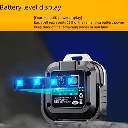 COB LED Work Light Rechargeable 500 Lumen 6 Modes Adjustable Color Temp Mini Tactical Flashlight for Camping Garage Car Repair Emergency EDC