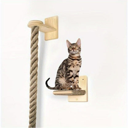 Wall-Mounted Cat Scratching Post with Climbing Rope Jute Rope Jump Platform Resting Perch Large Ladder Cat Tree Activity Center Space-Saving 1.5M 60in