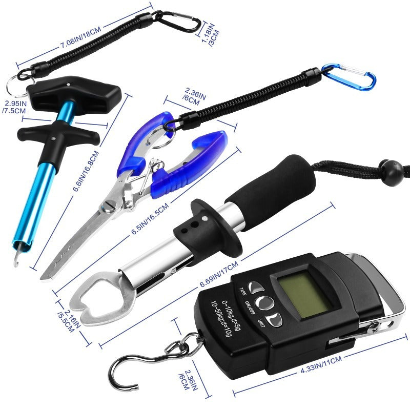 7-Piece Fishing Pliers & Fish Lip Gripper Combo – Saltwater Resistant Stainless Steel Hook Remover Set with Fish Scale & Storage Bag, Ergonomic Fishing Tools Gift for Men