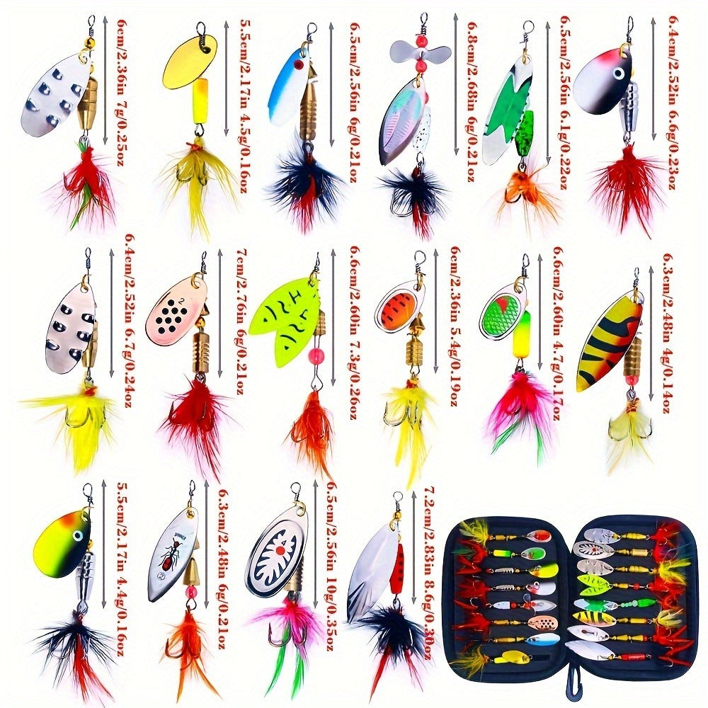 Metal Spoon Fishing Lures 16pcs – Spinner Bait Kit for Pike, Bass & Trout | Saltwater & Freshwater Artificial Lures with Tackle Storage Box
