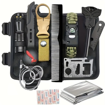 Tactical Survival Kit Multi-Tool Box – Emergency Outdoor Gear with Magnesium Fire Starter, Flint & First Aid Supplies for Camping, Hiking, Hunting & SOS Situations – Best Gift for Men