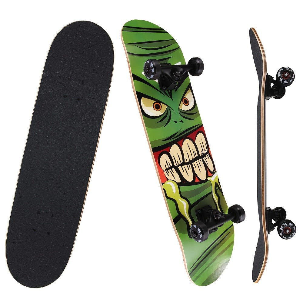 Graphic Skateboard 31 Inch 7-Ply Maple Deck ABEC-7 Bearings, Lightning Skull Monster