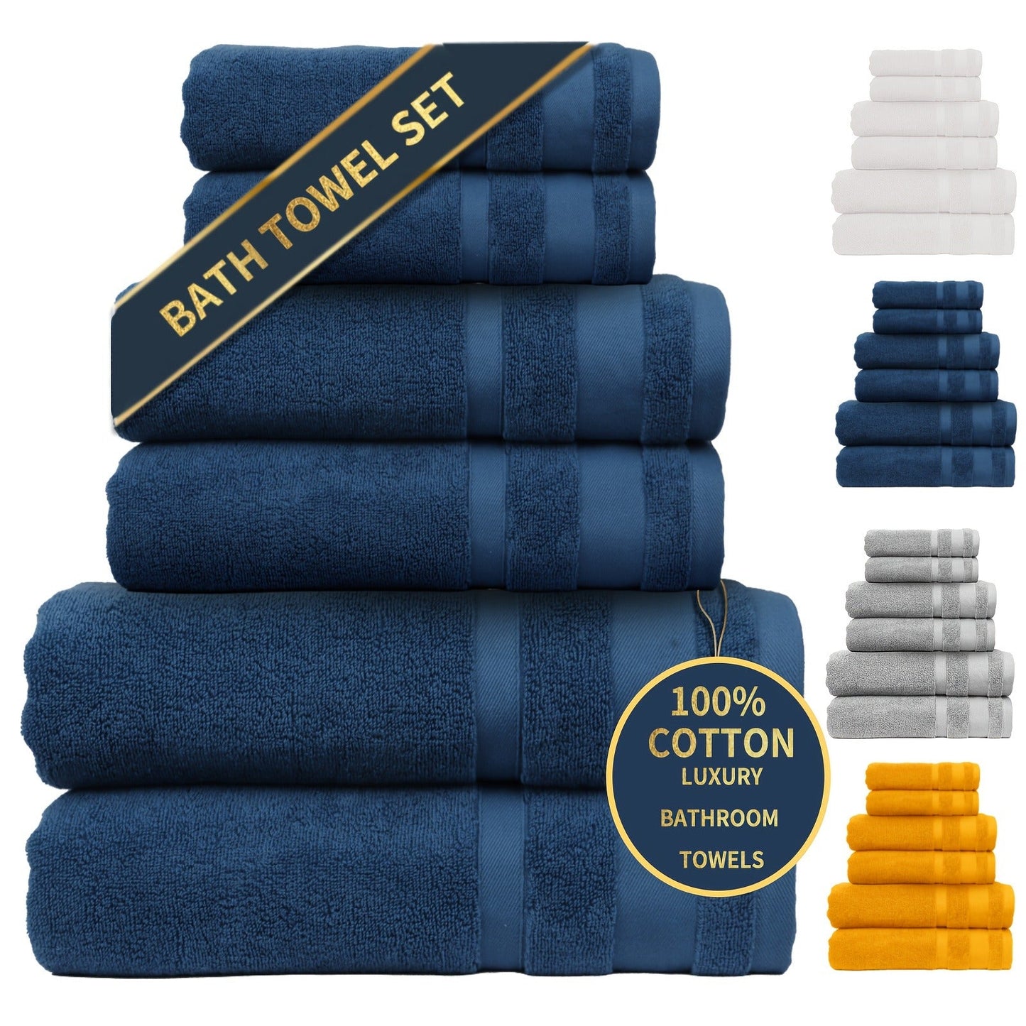 Cotton Bath Towel Set 6/10 Piece - 100% Pure Cotton Large Bath Towels for Women & Men, Highly Absorbent Quick Dry Spa Hotel Quality Towels for Bathroom, Bedroom, Gym, Pool & Travel, Soft Fluffy Luxury Towel Sets