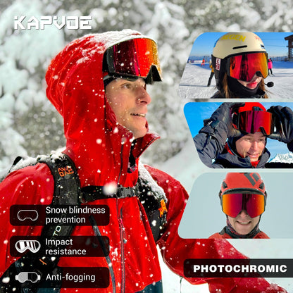 Magnetic Photochromic Ski Goggles OTG Helmet Compatible – 16-Point Magnetic Swap Lens, Triple-Layer Foam, Double Anti-Fog Dual-Layer PC 99.99% UV Protection for Men & Women, Includes Case & Bag