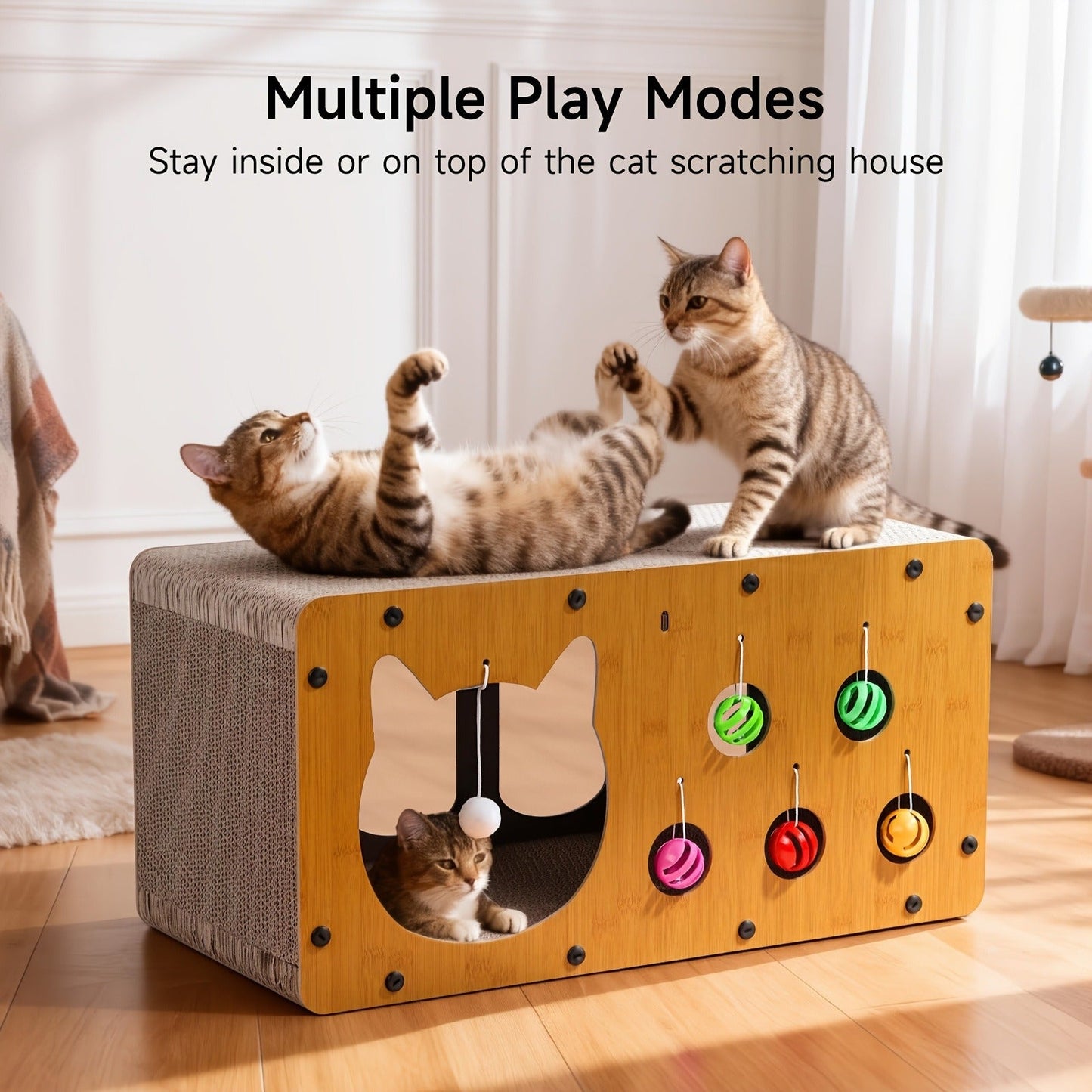 Cat Scratching Board with Interactive Rolling Ball – Multifunctional Cat Furniture for Scratching Playing & Resting, Sturdy Breathable Design, Perfect Cat Toy Gift for Indoor Cats