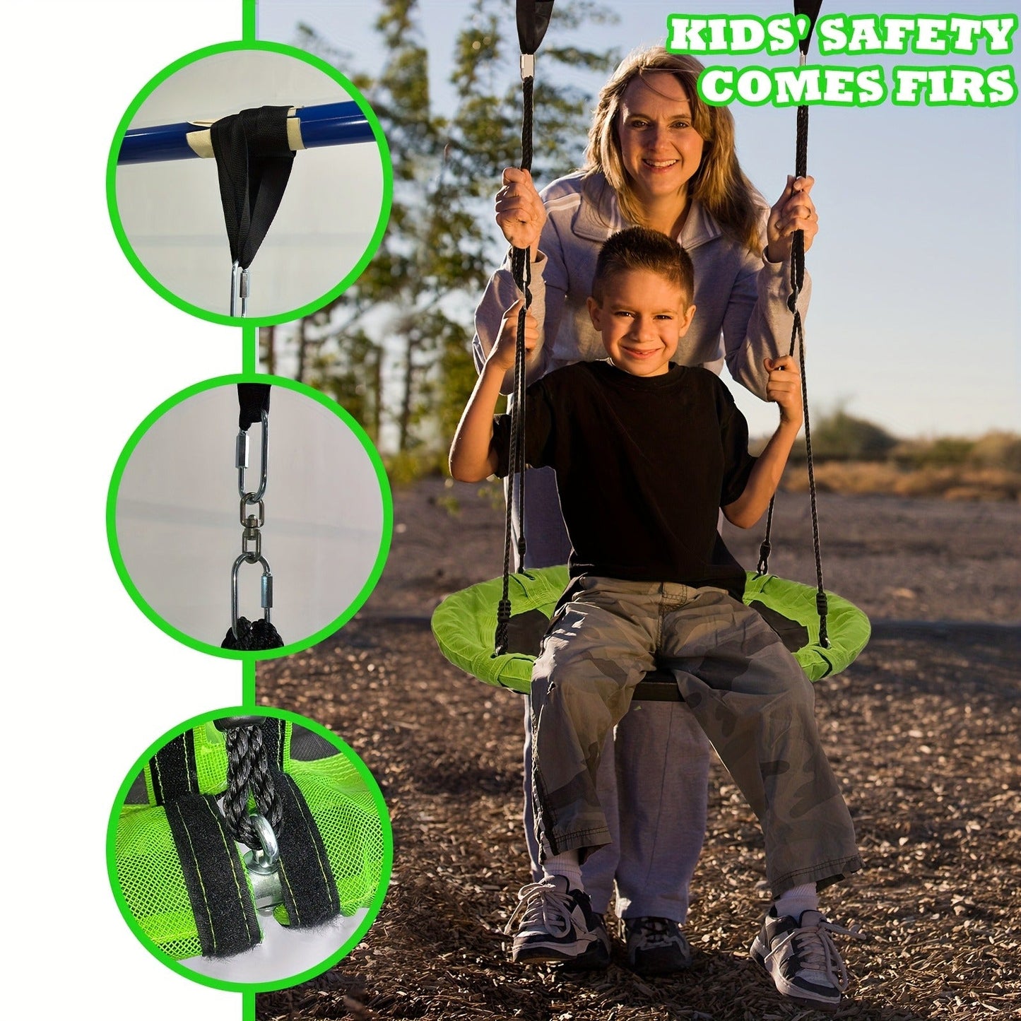 Kids Disc Swing 40 Inch – Anti-Slip Tree Swing with Adjustable Straps Powder Coated Frame Indoor Outdoor Play