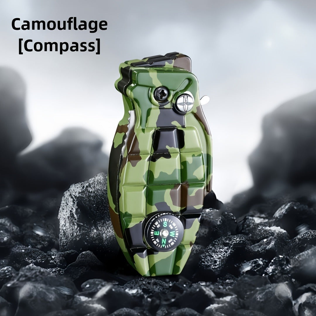 Windproof Torch Lighter Refillable Butane Jet Flame Lighter with Compass Camouflage Metal Lighter for Camping BBQ Baking Outdoor Survival Windproof Blue Flame Butane Lighter Gift for Men