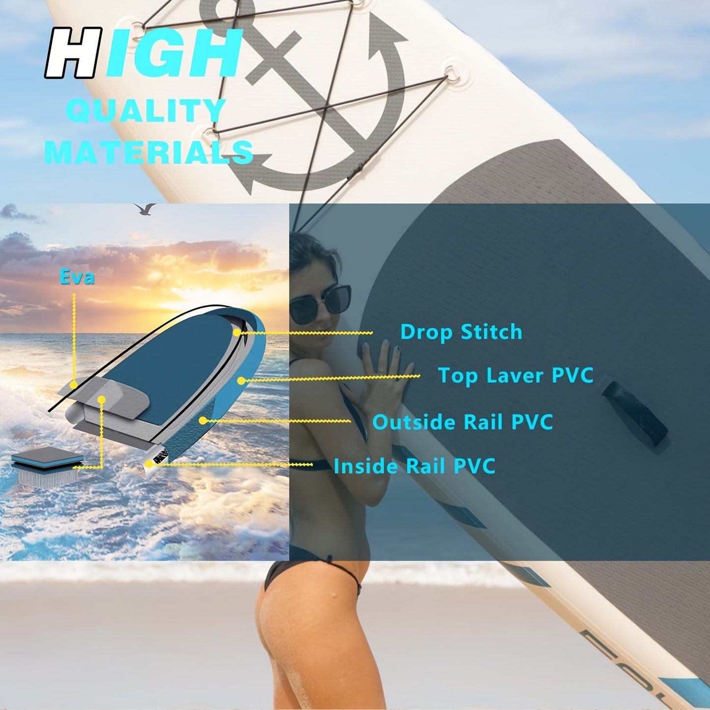 All-Around SUP Board 10.6ft Extra Wide Inflatable Paddle Board 400lbs Capacity with Accessories Safety Leash for Yoga Fishing Surfing All Skill Levels Family
