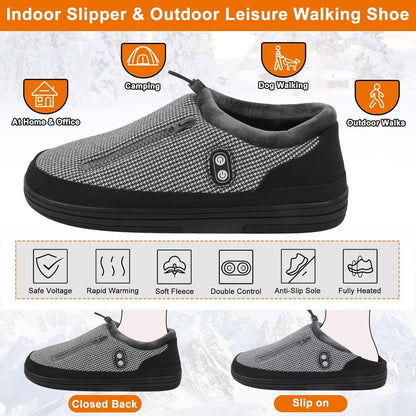 Heated Slippers for Men & Women with 5000mAh Battery - Electric Foot Warmer Shoes, Carbon Fiber Heating, 3 Heat Settings, 6-8 Hour Battery Life, Indoor Outdoor Plush House Slippers, M & L