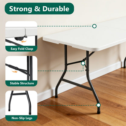 Foldable Outdoor Dining and Utility Table 4ft 6ft Multi-Purpose Folding Desk for Camping Backyard Weddings Living Room Card Games Study Home Office