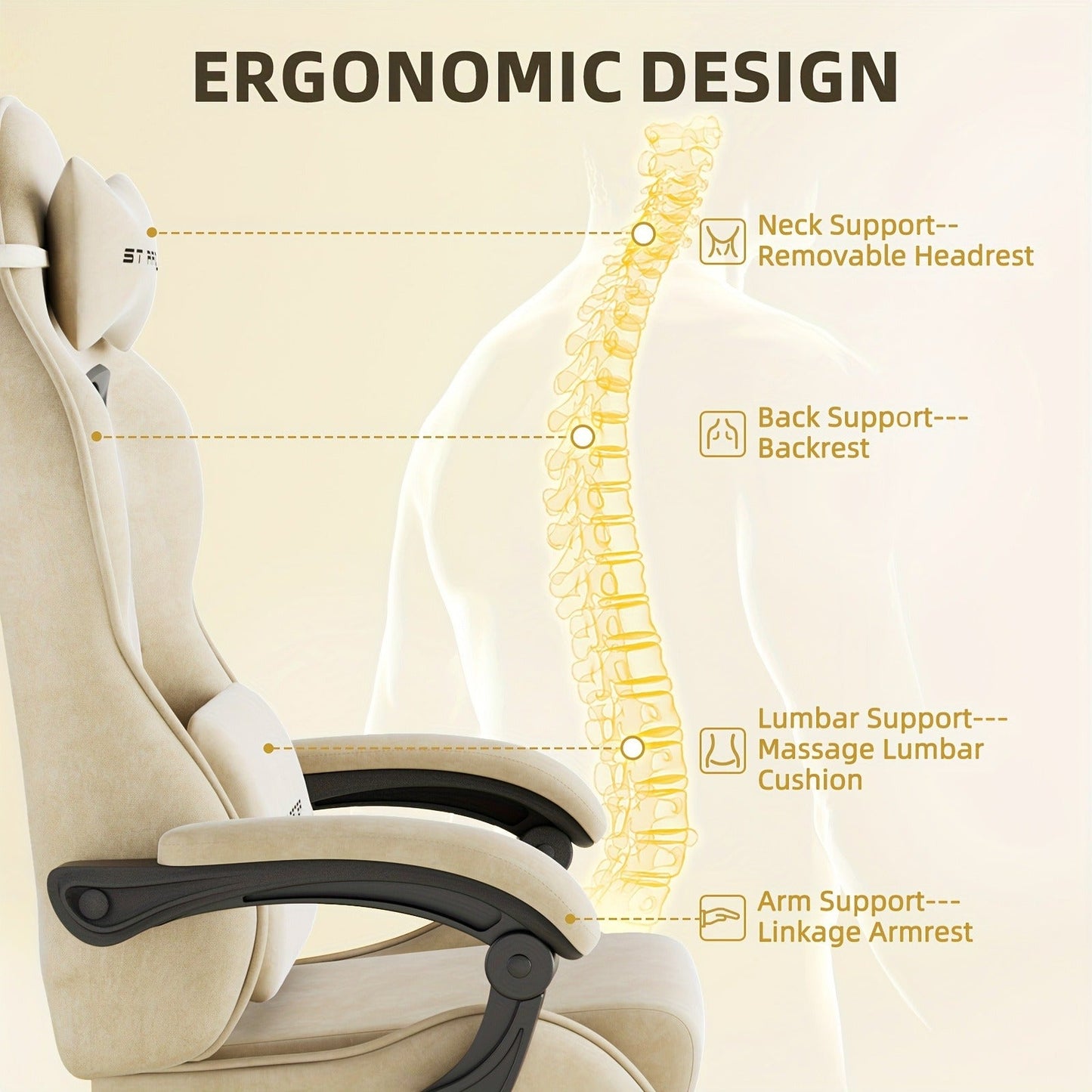 Gaming Chair Ergonomic Esports Chair – Skin-Friendly PU Leather, Thickened Board, Linkage Armrest, Adjustable Footrest & Headrest, Multi-Angle Reclining Office Game Chair, Solid Color, Black or Red