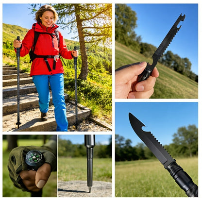 Adjustable Trekking Pole Titanium Alloy Hiking Stick with Built-in Compass Combination Lock Canvas Storage Bag Lightweight Telescopic Walking Pole for Outdoor Hiking Camping Backpacking Trail
