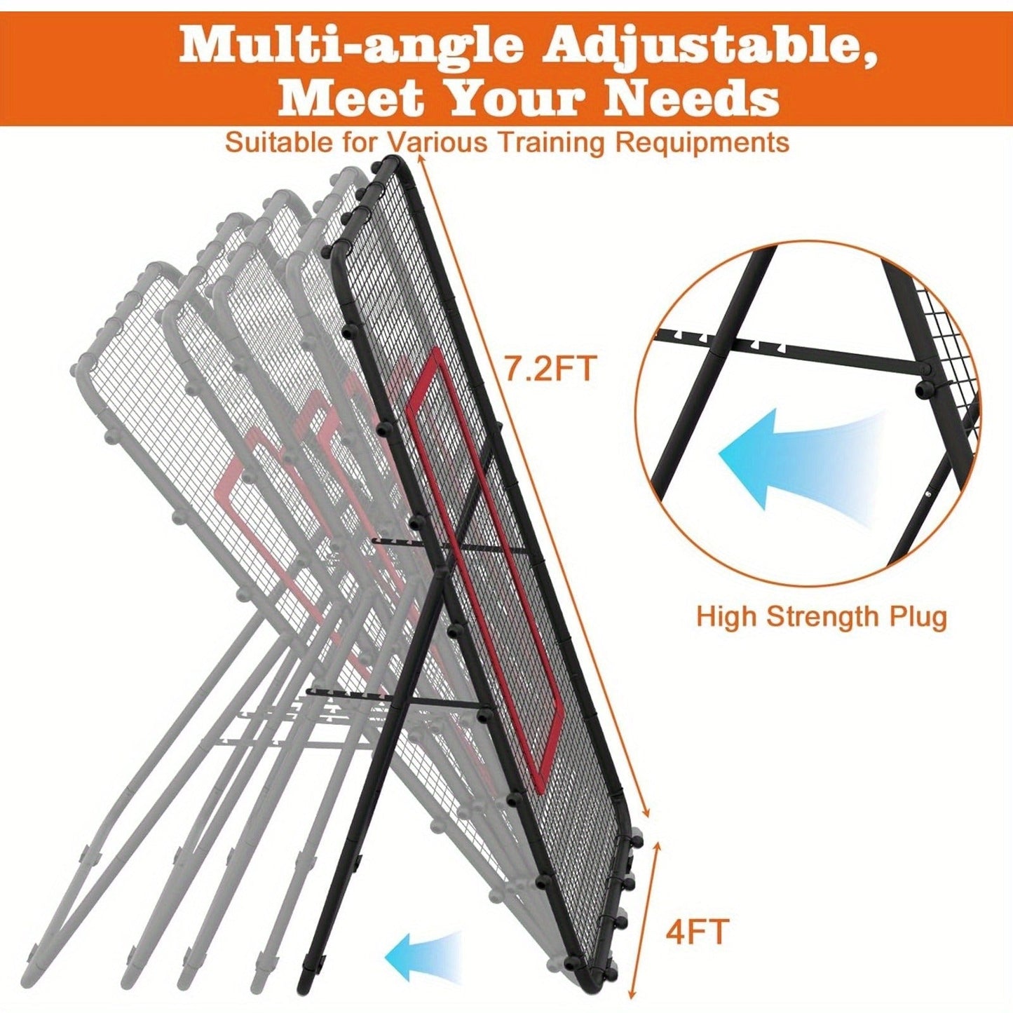 Volleyball Rebounder Net 7x4ft Adjustable Angle – Portable Steel Frame Training Rebounder with High-Tension PE Netting & 24 Elastic Cords for Volleying Bumping Spiking Practice – Solo & Team Drills