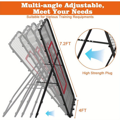 Volleyball Rebounder Net 7x4ft Adjustable Angle – Portable Steel Frame Training Rebounder with High-Tension PE Netting & 24 Elastic Cords for Volleying Bumping Spiking Practice – Solo & Team Drills