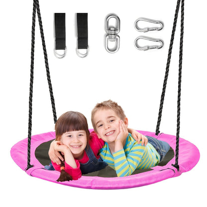 Saucer Tree Swing 43 Inch 360 Degree Rotating Flying Saucer Swing with Swivel Hanging Straps Adjustable Ropes Round Spinner Swing for Tree Swing Set Kids Outdoor