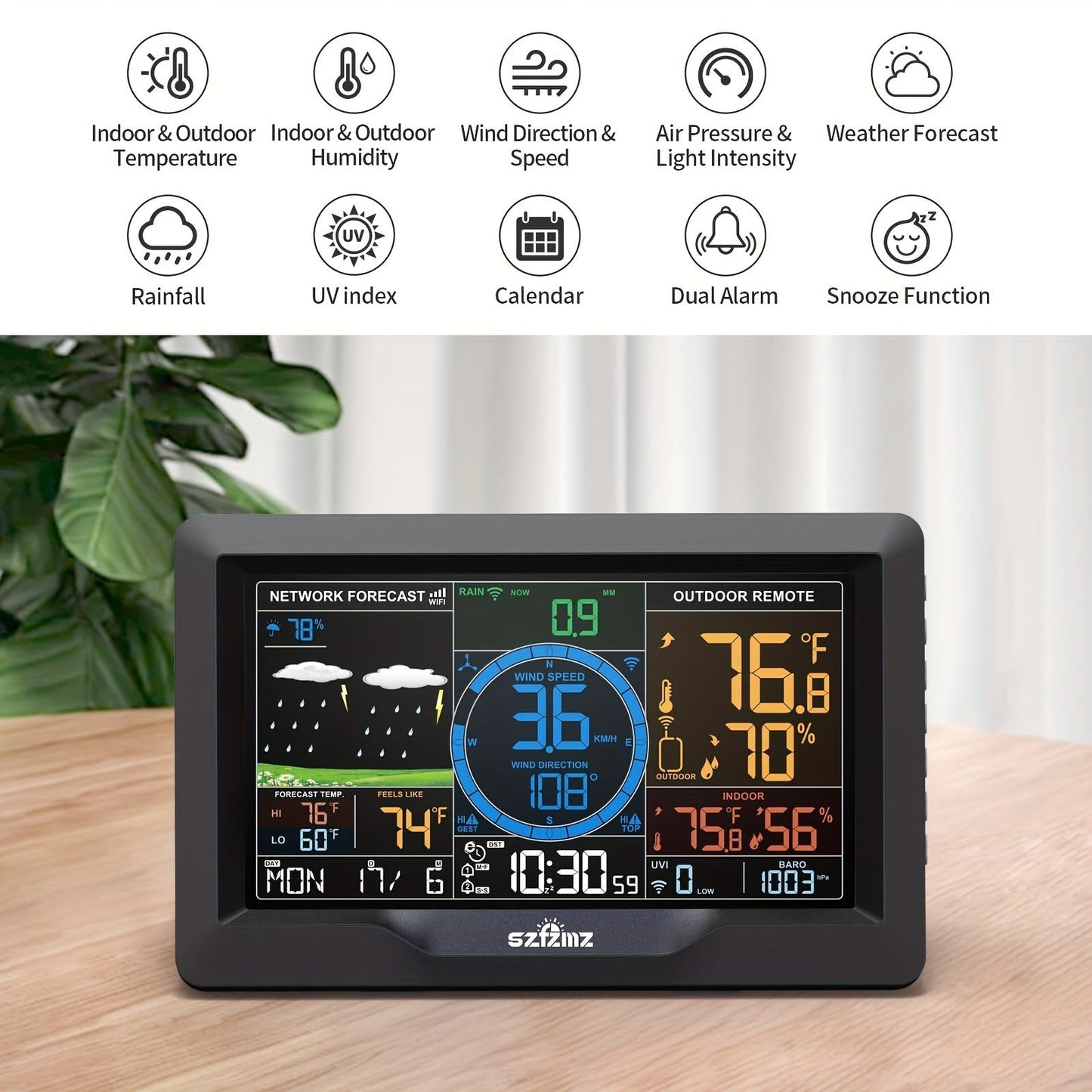 7-in-1 WiFi Home Weather Station – Wireless Indoor & Outdoor with Rain Gauge, Wind Speed, Solar Sensor & Smart App