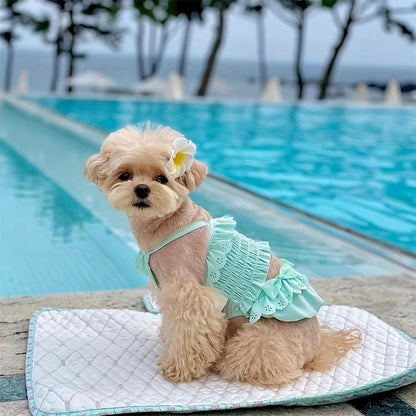 Dog Swimsuit Sky Blue Jumpsuit with Swim Cap – Pet Beach Vacation Outfit Bikini Vest for Dogs & Cats, Summer Swimming Costume, Sizes XS to XL for Small Medium Large Pets