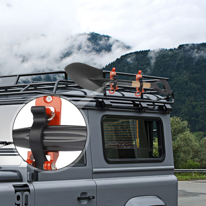 Roof Rack Shovel Mount 2-Pack – Metal Clamp Bracket Kit with Rubber Clamps, Quick Release Axe Holder for Roof Rack, Truck Bed, Boat, RV & Trailer, Fits Shovels, Axes & Long Handle Tools