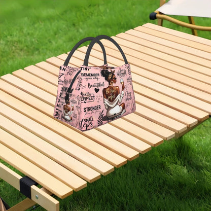 Insulated Lunch Bag with Black Girl Wine Tasting Pattern - Portable Reusable Cooler Bag for Camping, Picnic, Beach, Office & Outdoor Use, Perfect Birthday & Holiday Gift for Women, 10.6 x 6.3 x 6.7 in