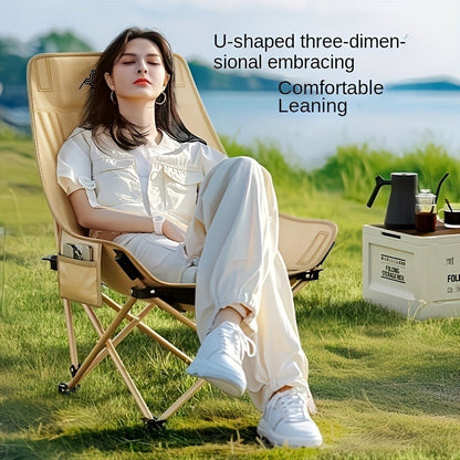 Portable Folding Moon Chair High Back 2pcs – Durable Iron Alloy Frame, Lightweight Foldable Camping Chair for Outdoor Leisure, Fishing, Beach & Backyard – Khaki or Black