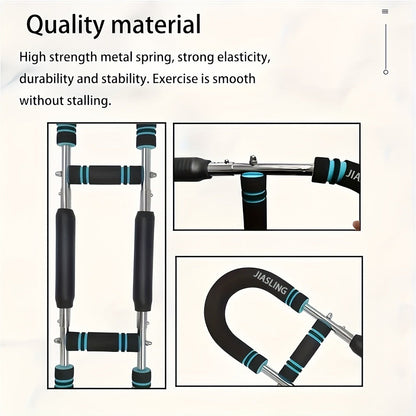 Arm Strength Trainer U-Shaped Spring Resistance Bar – Portable Home Gym Chest Expander & Forearm Strengthener with 2-Level Adjustable Resistance Bands, Detachable Design & Comfortable Grip | 3 Colors