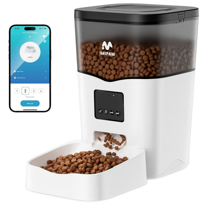 Smart WiFi Automatic Pet Feeder 101oz - App Control, Up to 10 Meals Per Day, HD Camera Option with 2.4G & 5G, Voice Assistant Compatible, USB Powered, Remote Monitoring for Cats & Dogs, IMIPAW