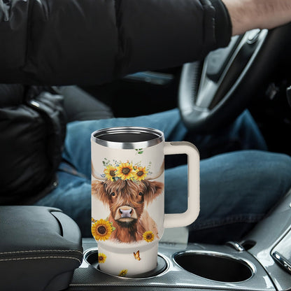 40oz Stainless Steel Tumbler with Handle and Lid - Cow Print Insulated Travel Cup for Hot & Cold Drinks, Double Wall Vacuum Tumbler for Camping, Sports & Outdoor Use, Cute Cow Lover Gift for Birthday & Holiday