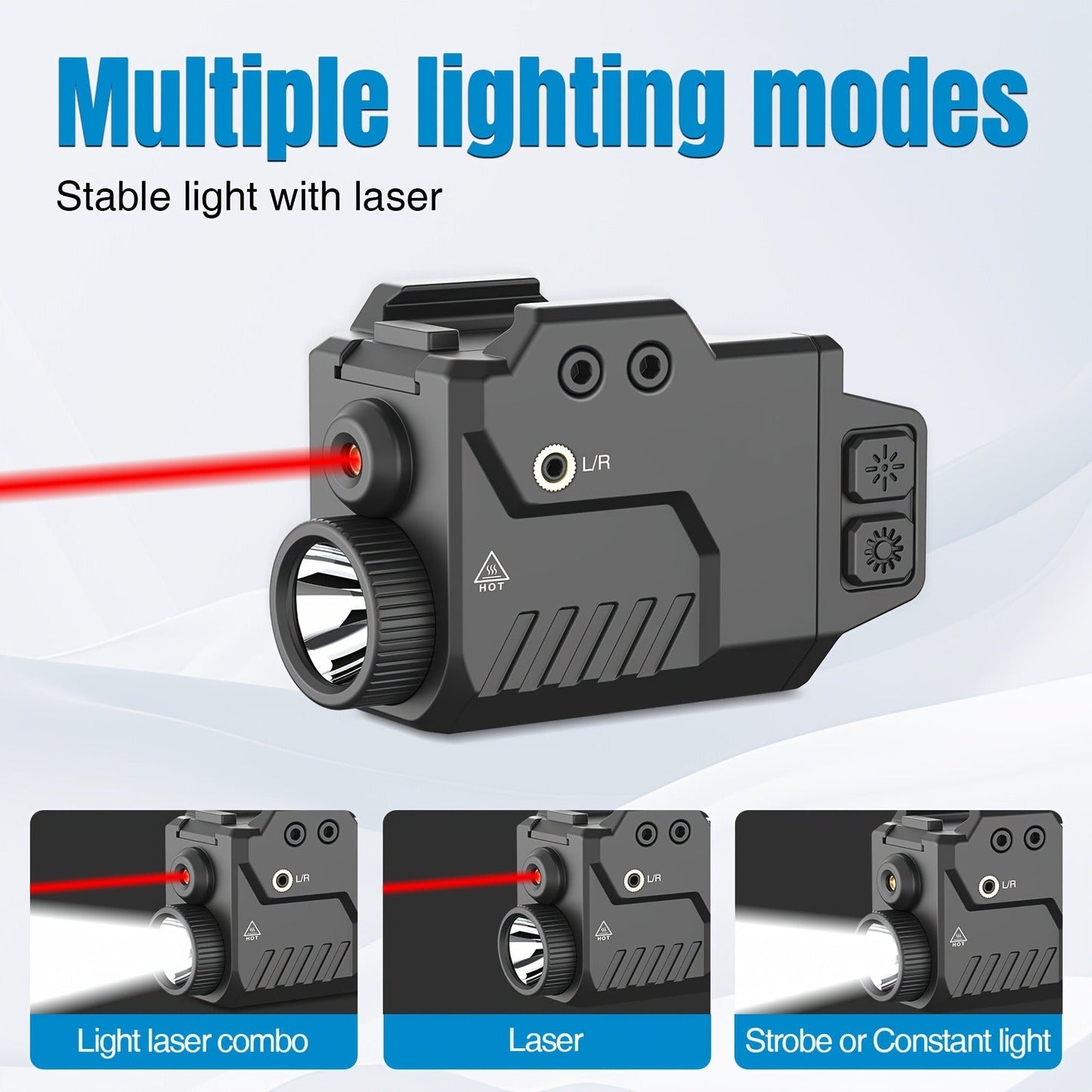 Tactical Flashlight with Laser Sight – 750 Lumen Pistol Light, Red/Green/Blue Laser, Strobe & Memory Mode, Slidable Picatinny Rail for Handguns & Rifles