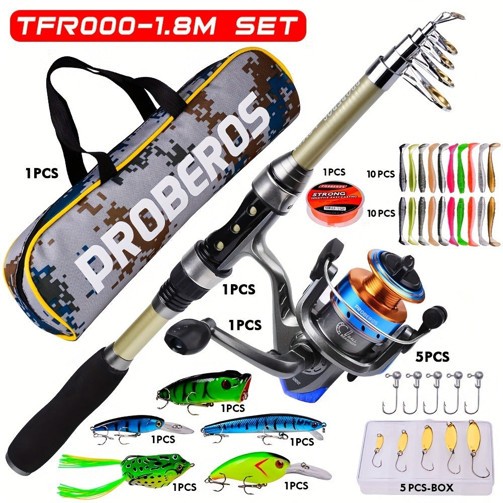 Carbon Fiber Fishing Rod & Spinning Reel Combo – Ultralight Fast Action Rod with Long Cast Spinning Wheel, Complete Sea Fishing Tackle Set for Saltwater & Freshwater, Available in Red & Grey