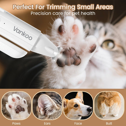 2-in-1 Pet Grooming Clipper with LED Light – Rechargeable Nail Cutter & Paw Hair Trimmer for Dogs & Cats | Precision Trimming for Paws, Face, Ears & Rump | Safe, Quiet & Cordless | White