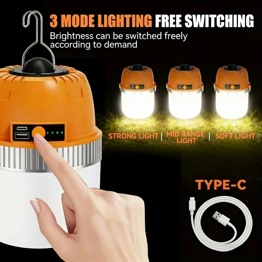 Rechargeable LED Camping Lantern with Power Bank USB Outdoor Hanging Tent Light Built-in Battery Emergency Lamp for Camping BBQ Hiking Patio Backpacking Portable Camp Light Orange