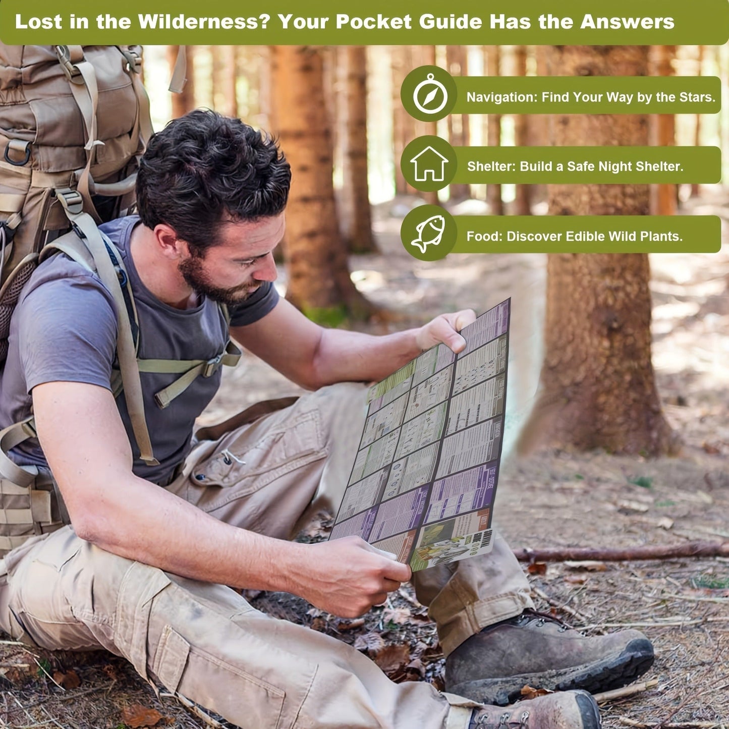 Pocket Survival Guide Card – 67 Life-Saving Skills & 175 Tips | Waterproof EDC Emergency Reference for Hiking, Camping & Disaster Prep