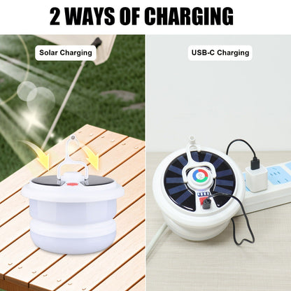 Solar Camping Lantern with Retractable String Lights – 2-in-1 LED Tent Light, 6 Modes, USB-C & Solar Rechargeable, Hand Crank, 10M String Lights, Portable Outdoor Camping Light for Camping, Patio & Emergency