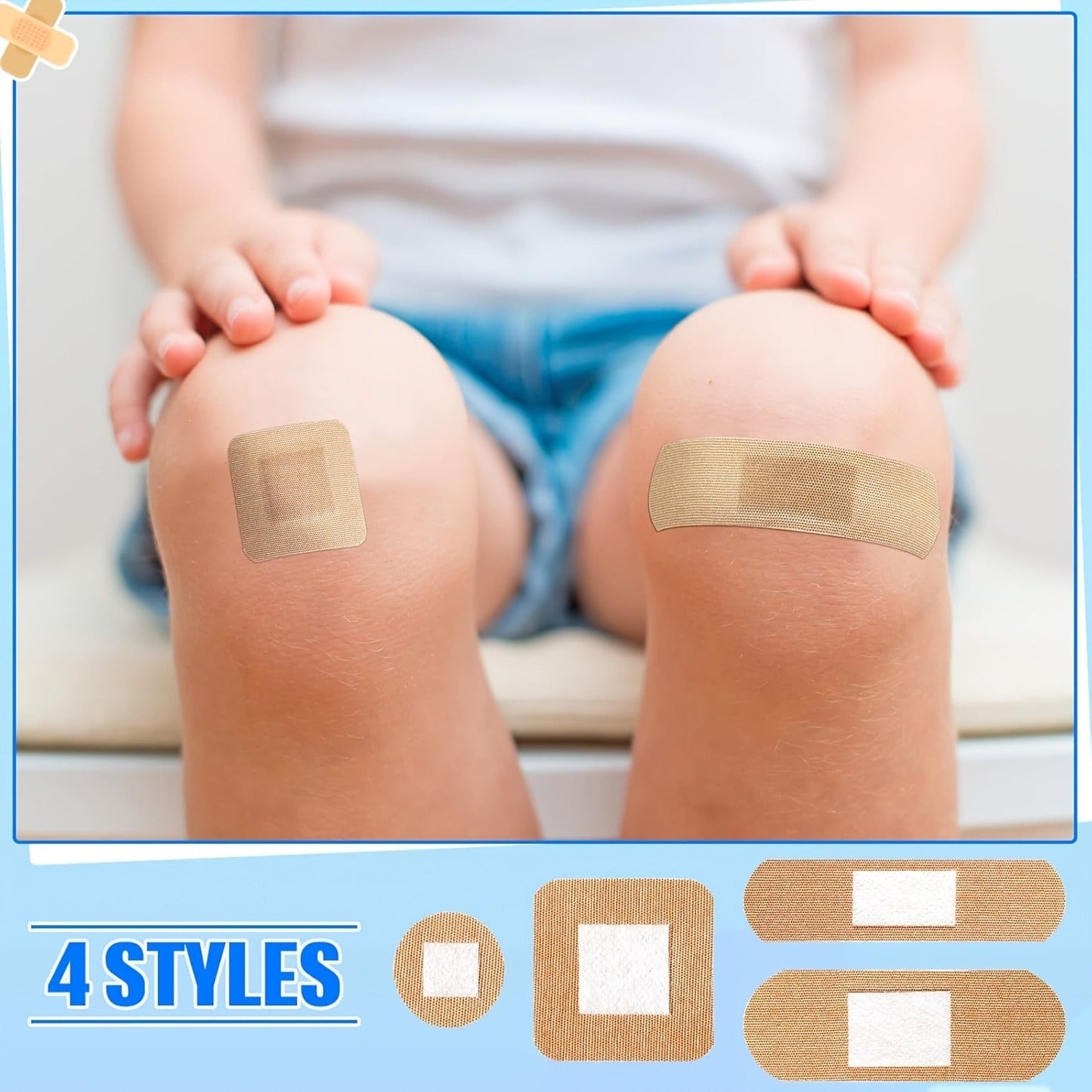 Fingertip Bandages Bulk Pack 100/200pcs, 4 Styles Flexible Fabric Adhesive Bandages, Breathable Skin-Tone Wound Care Strips for Finger Injuries, Family First Aid Kit Refill