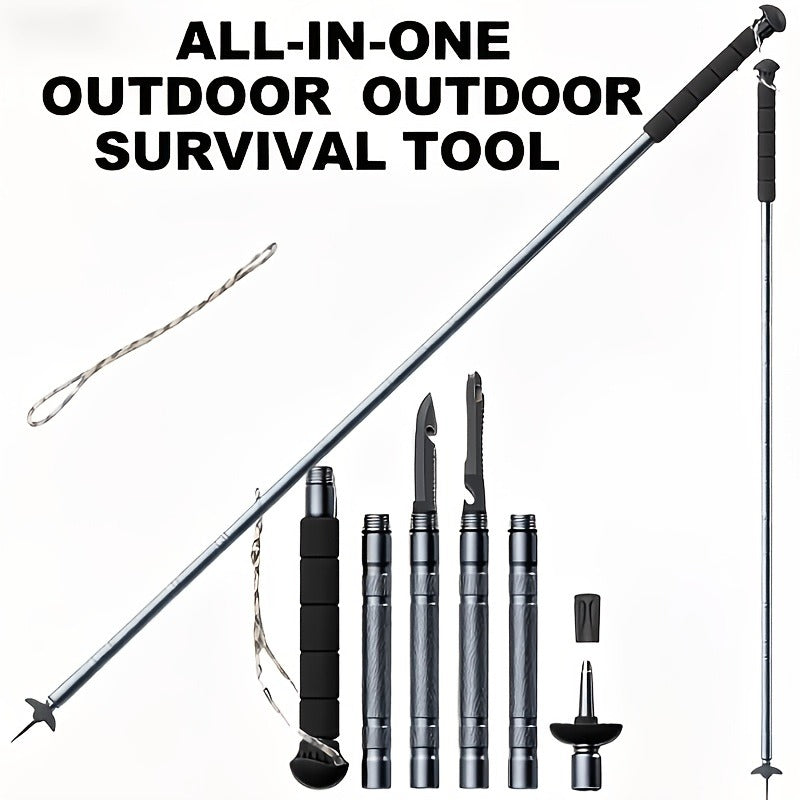 7-in-1 Tactical Hiking Staff – Adjustable Aluminum Alloy Mountaineering Stick with Compass, Fire Starter, Saw, Screwdriver & Pliers – Multi-Tool Walking Pole for Hiking, Climbing & Camping