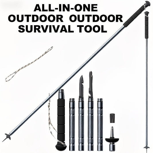 7-in-1 Tactical Hiking Staff – Adjustable Aluminum Alloy Mountaineering Stick with Compass, Fire Starter, Saw, Screwdriver & Pliers – Multi-Tool Walking Pole for Hiking, Climbing & Camping