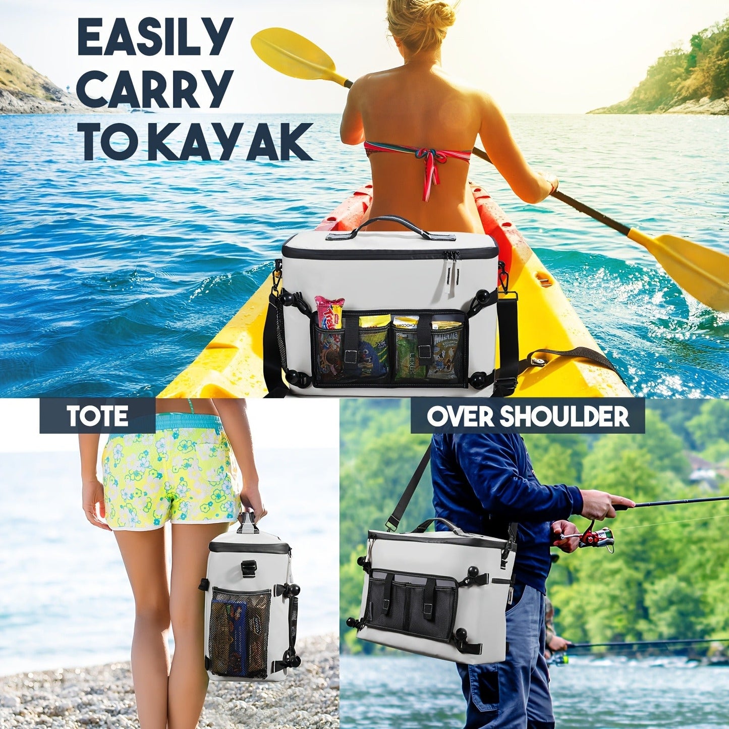 Kayak Cooler Bag with Lawn-Chair Style Seat Back – Insulated Portable Ice Chest for Kayaking, Boating, Beach, Camping & Travel, Adjustable Shoulder Strap, Keeps Drinks & Snacks Cold All Day