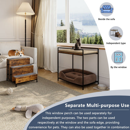 Cat Window Perch with Stairs & 3 Storage Drawers – Large Multi-Level Pet Bunk Bed Platform for Cats and Dogs, Foam Upholstered
