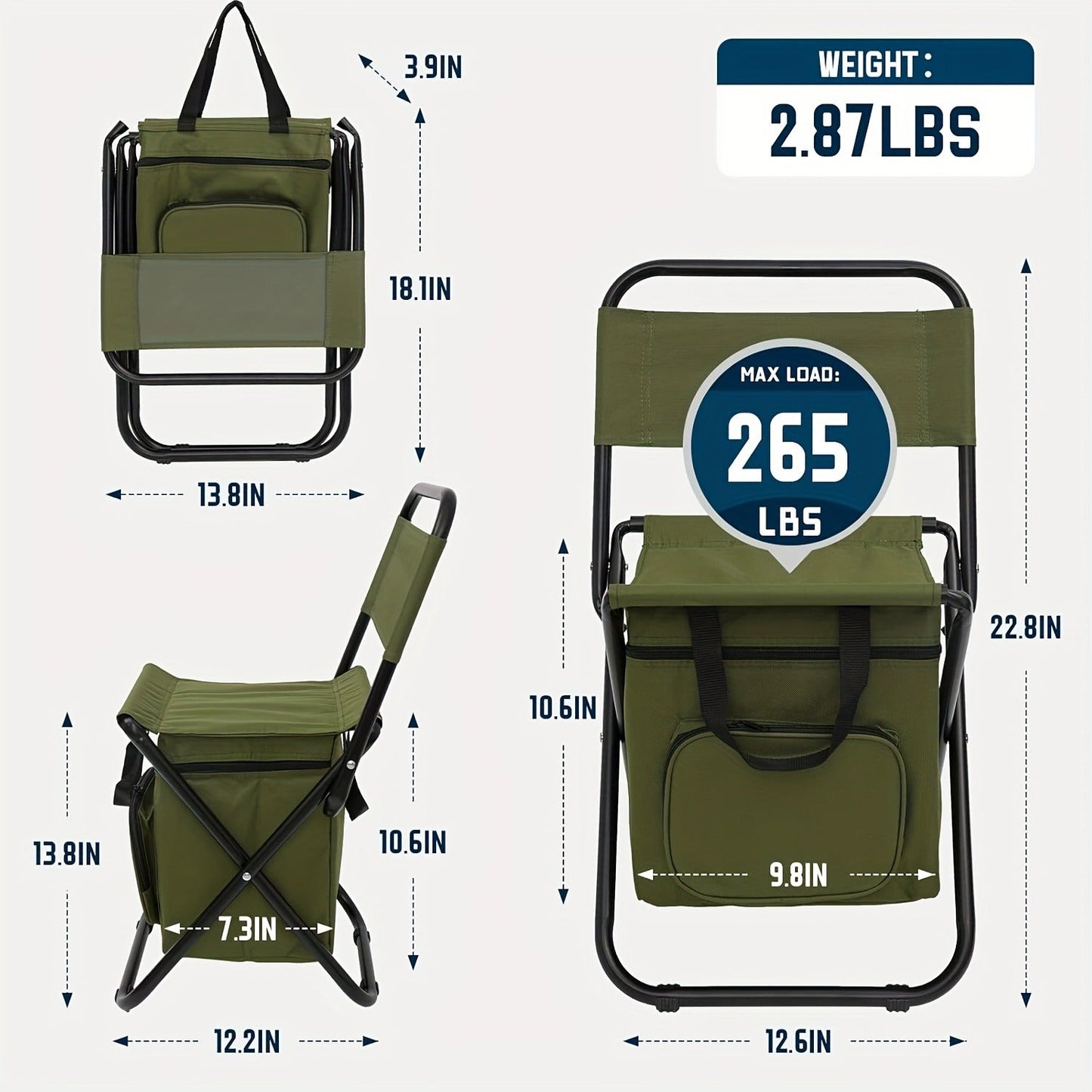 Portable Folding Camping Chair with Backrest - Lightweight Stainless Steel Frame, 150kg Load Capacity, Compact Outdoor Chair for Hunting, Fishing, Hiking & Travel, Optional Storage Bag Included