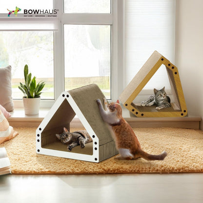 House Cat Scratcher Lounger Reversible Large Scratching Pad & Board for Indoor Cats - 5-Layer High-Density Cardboard 16x14x12 Inch Scratch Bed for All Sizes by CAPHAUS Brown White